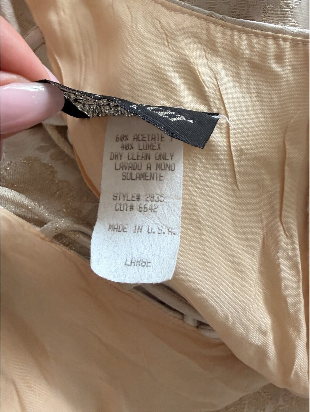 Vintage Dollar Ivory Gold Brocade Formal Dress Shawl Prom Wedding Gown Large USA - Picture 9 of 9